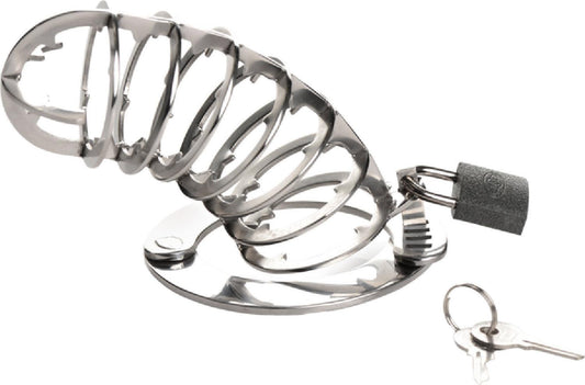 Stainless Steel Spiked Chastity Cage - Take A Peek