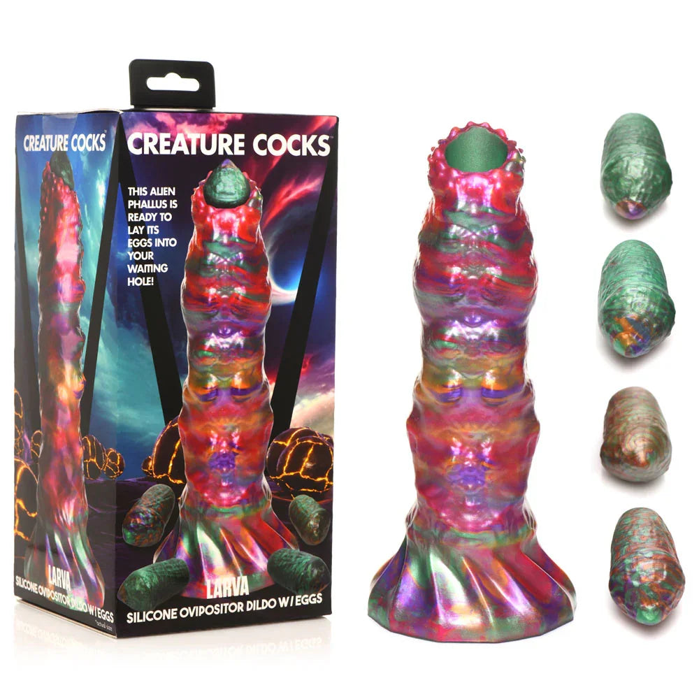 Creature Cocks Larva Silicone Dildo - 22.9 cm Fantasy Dildo with Eggs - Take A Peek