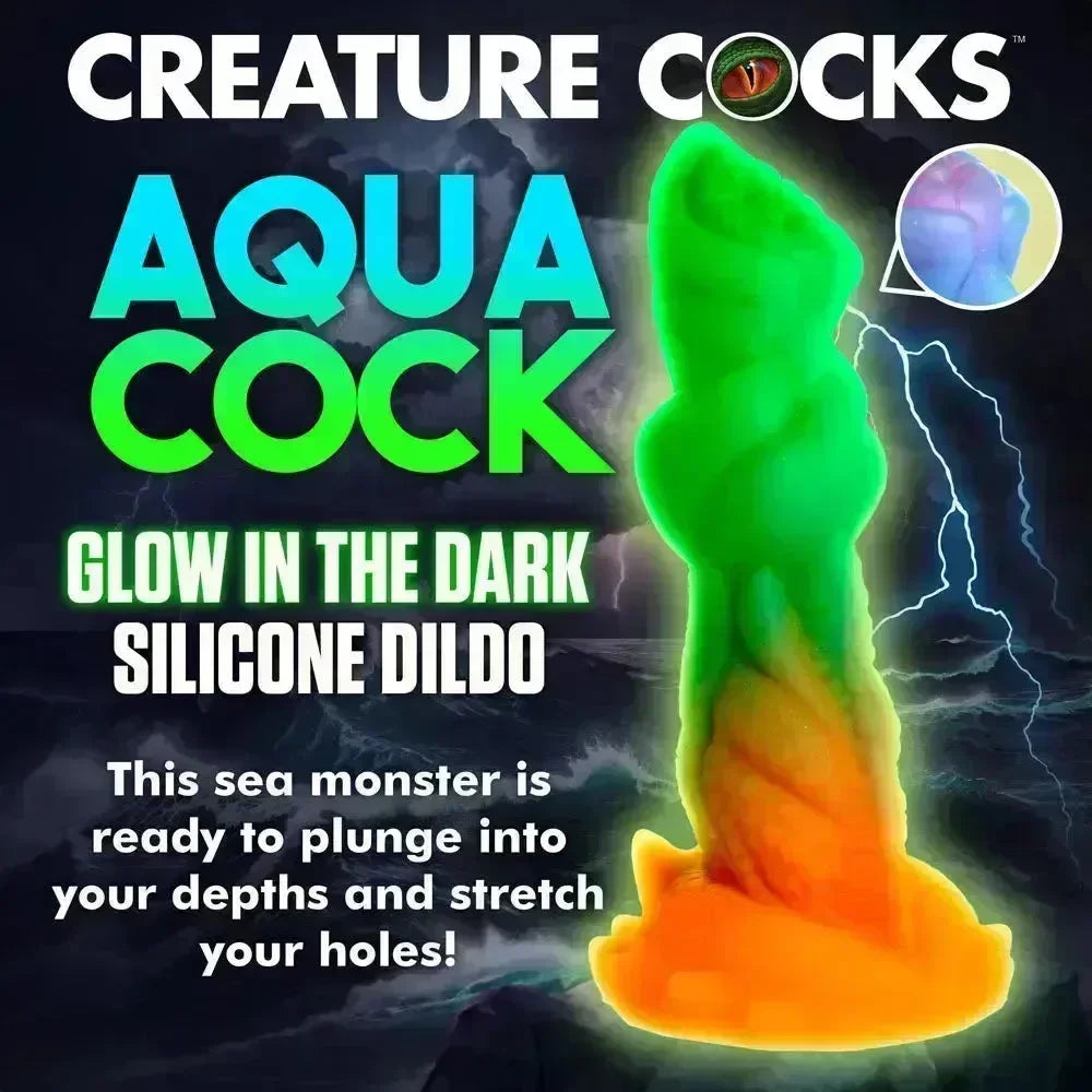 Creature Cocks Aqua-Cock - Glow in Dark Multi- 19.3 cm Fantasy Dildo - Take A Peek