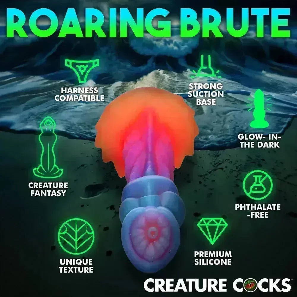 Creature Cocks Aqua-Cock - Glow in Dark Multi- 19.3 cm Fantasy Dildo - Take A Peek