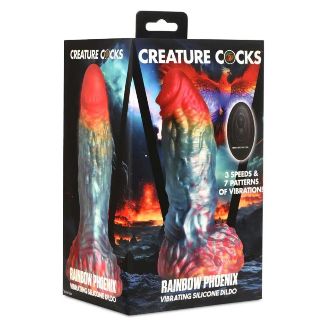 Creature Cock RAINBOW PHOENIX - 10X VIBRATING SILICONE DILDO - Take A Peek