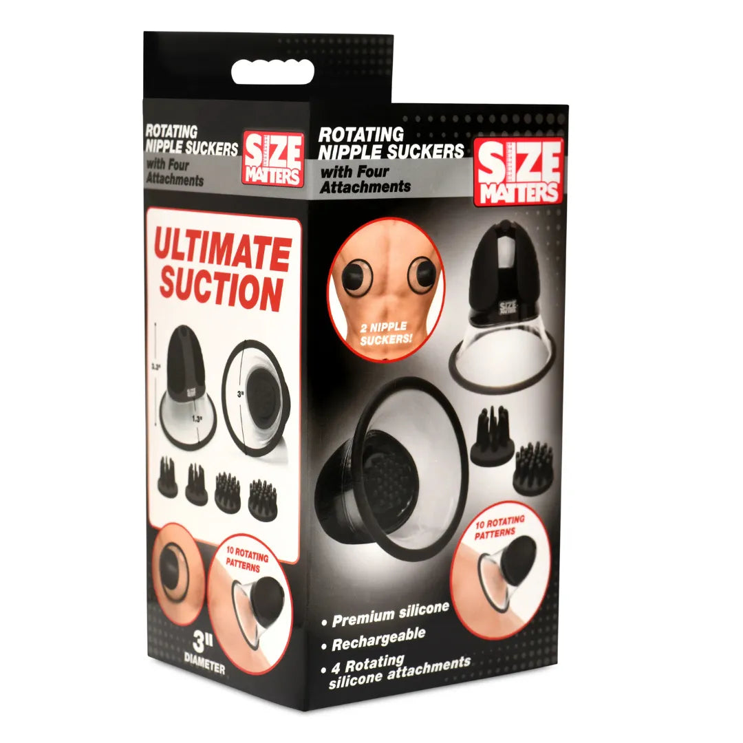 Size Matters 10X Rotating Silicone Nipple Suckers w/ 4 Attachments - Black - Take A Peek