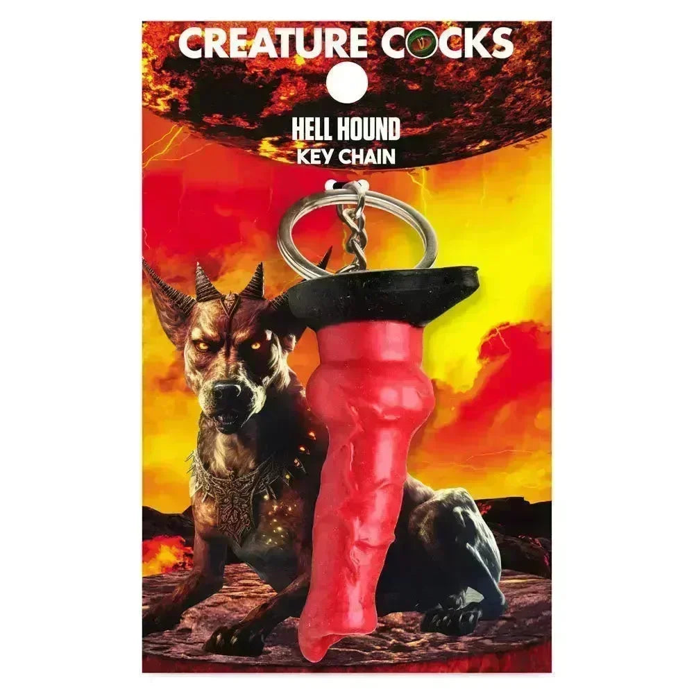 Creature Cocks Hell-Hound Keychain - Novelty Fantasy Dildo Keyring - Take A Peek