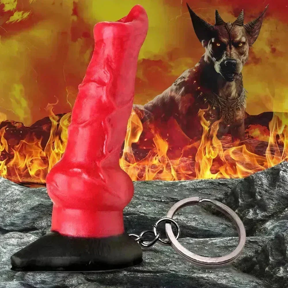 Creature Cocks Hell-Hound Keychain - Novelty Fantasy Dildo Keyring - Take A Peek