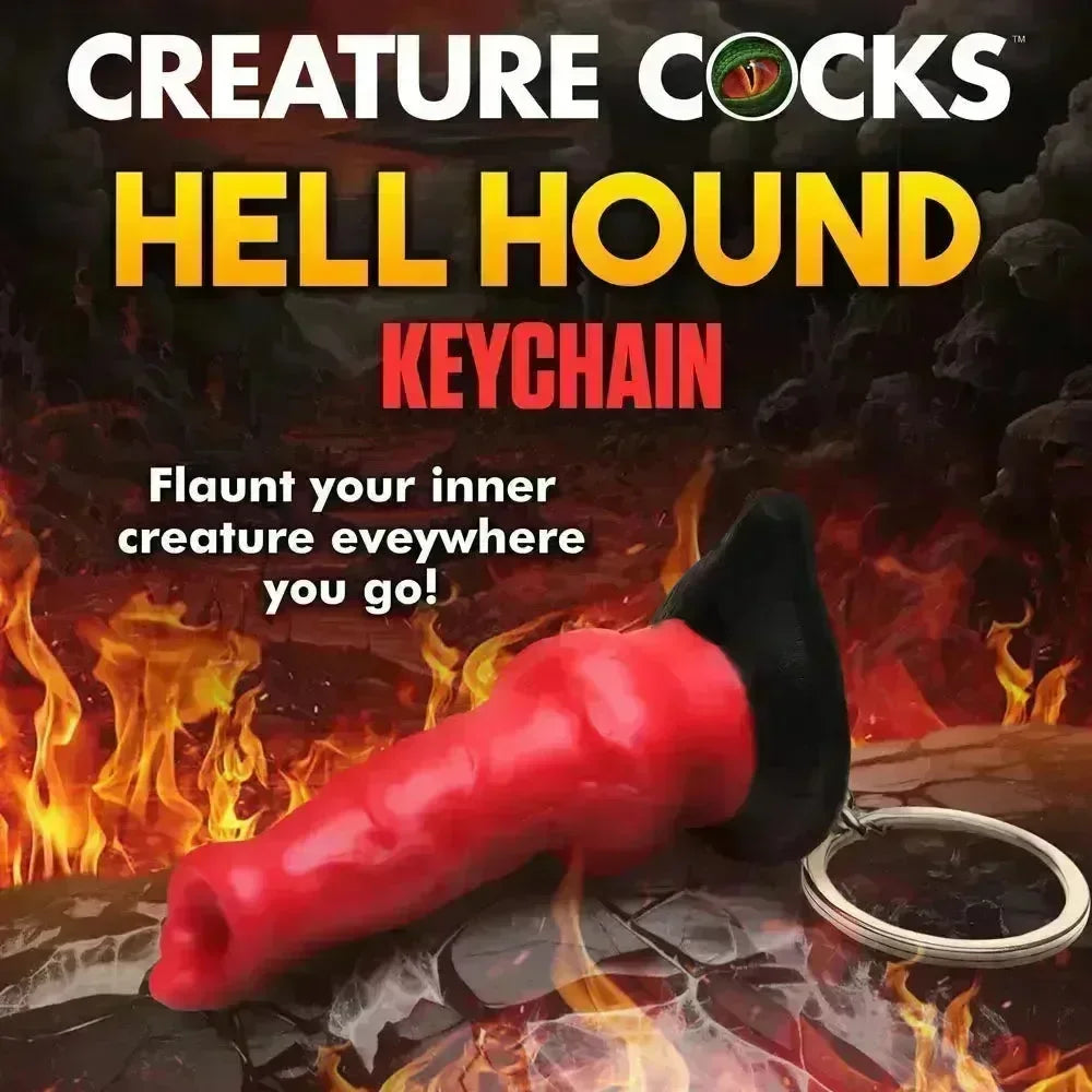 Creature Cocks Hell-Hound Keychain - Novelty Fantasy Dildo Keyring - Take A Peek