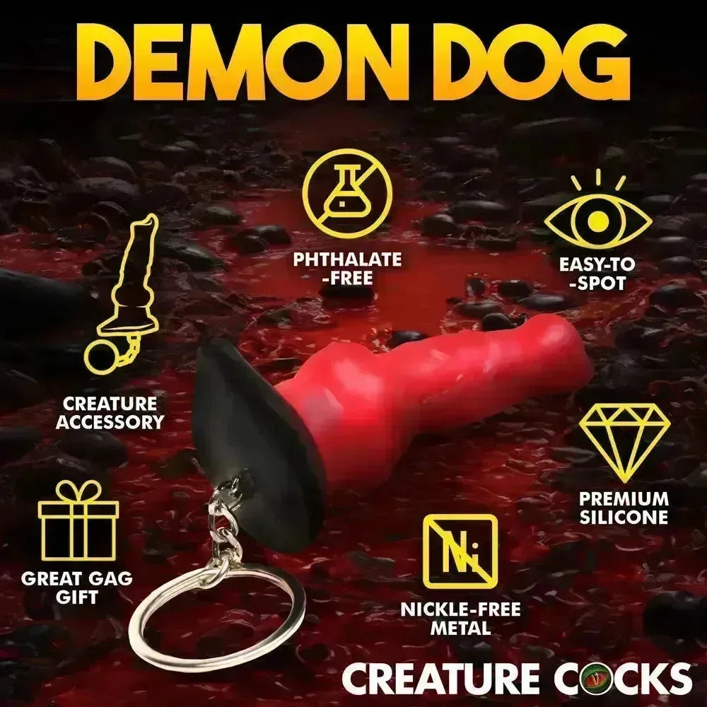 Creature Cocks Hell-Hound Keychain - Novelty Fantasy Dildo Keyring - Take A Peek