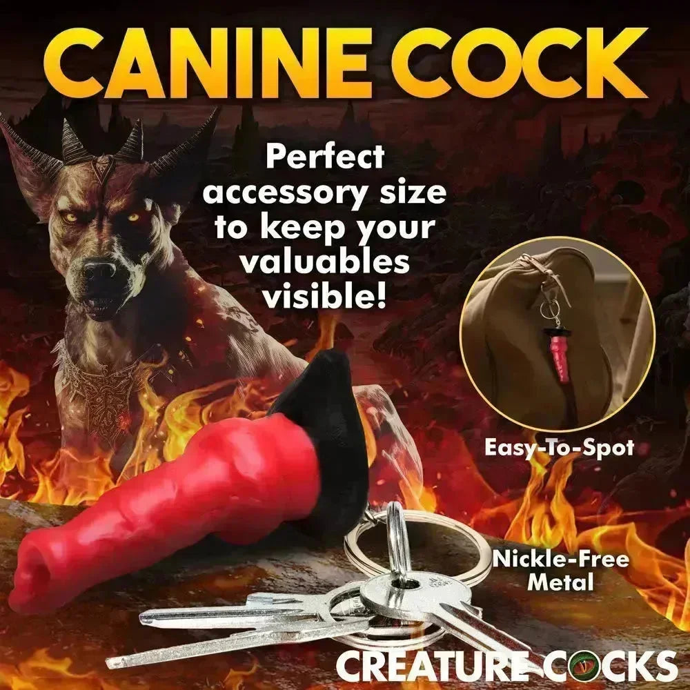 Creature Cocks Hell-Hound Keychain - Novelty Fantasy Dildo Keyring - Take A Peek