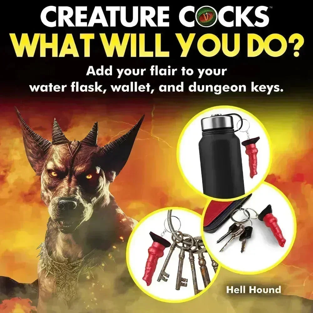 Creature Cocks Hell-Hound Keychain - Novelty Fantasy Dildo Keyring - Take A Peek