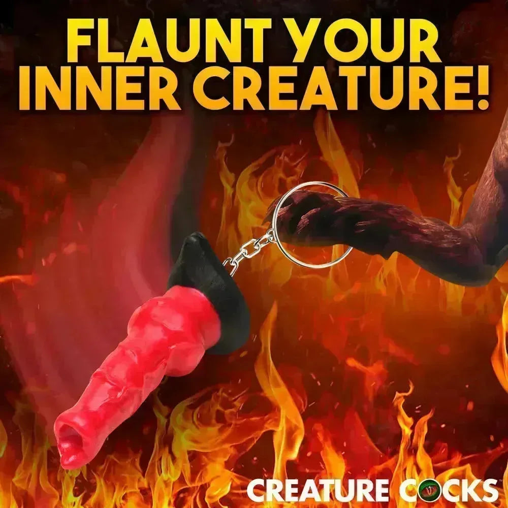 Creature Cocks Hell-Hound Keychain - Novelty Fantasy Dildo Keyring - Take A Peek