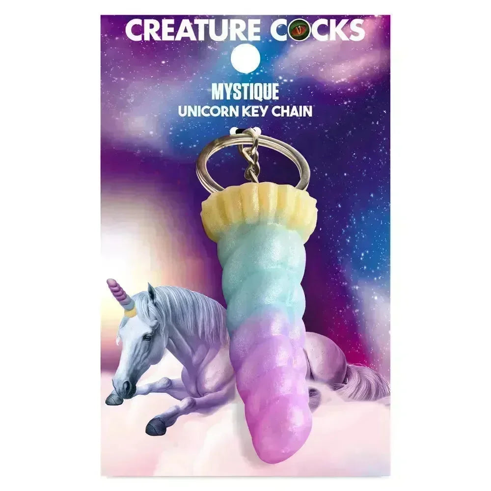 Creature Cocks Mystique Unicorn Keychain - Novelty Fantasy Dildo Keyring - Take A Peek
