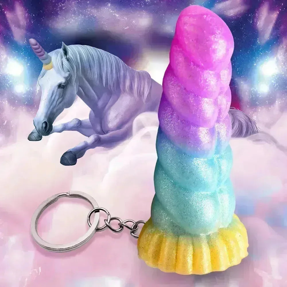 Creature Cocks Mystique Unicorn Keychain - Novelty Fantasy Dildo Keyring - Take A Peek