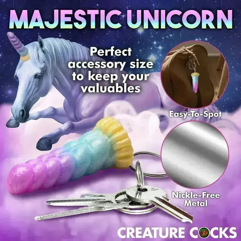 Creature Cocks Mystique Unicorn Keychain - Novelty Fantasy Dildo Keyring - Take A Peek