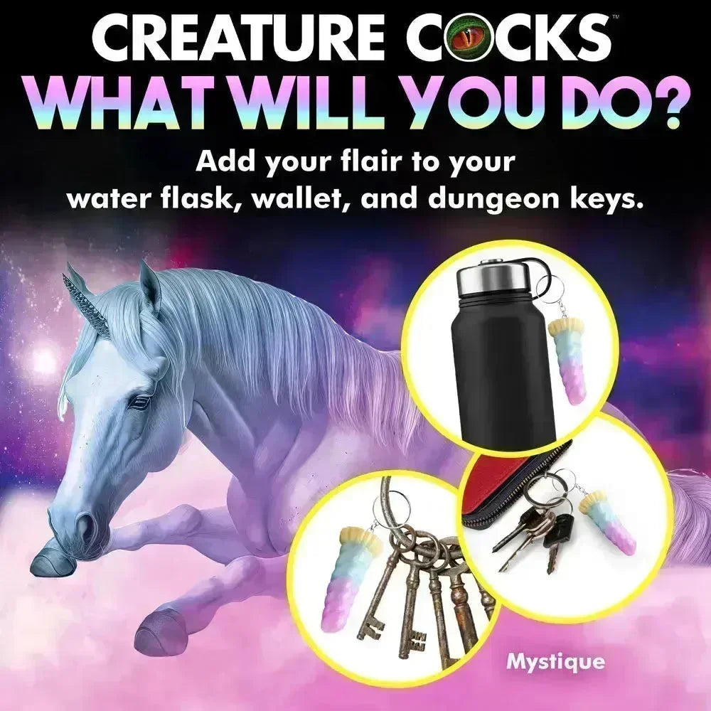 Creature Cocks Mystique Unicorn Keychain - Novelty Fantasy Dildo Keyring - Take A Peek