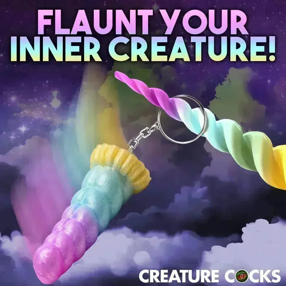 Creature Cocks Mystique Unicorn Keychain - Novelty Fantasy Dildo Keyring - Take A Peek