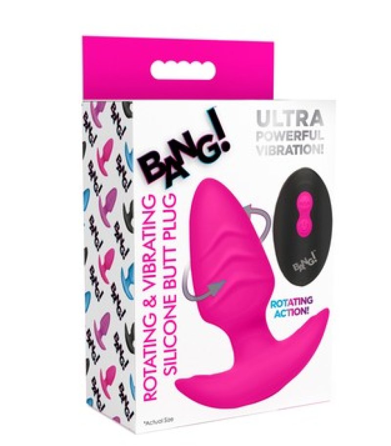 BANG!  10X Rotating & Vibrating Silicone Butt Plug w/ Remote - Pink-AH489-Pink