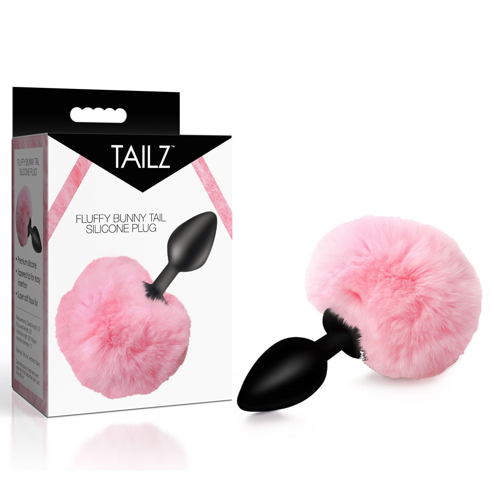 Tailz Fluffy Bunny Tail Silicone Plug - - Black Butt Plug with Bunny Tail - Take A Peek
