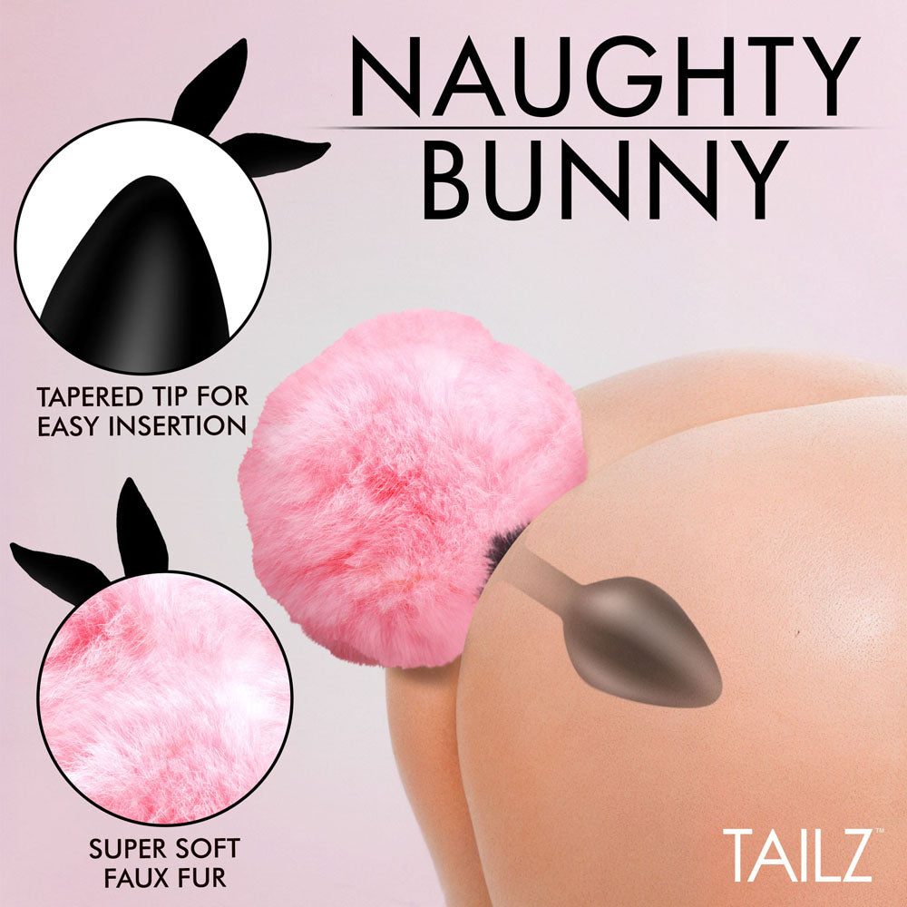 Tailz Fluffy Bunny Tail Silicone Plug - - Black Butt Plug with Bunny Tail - Take A Peek