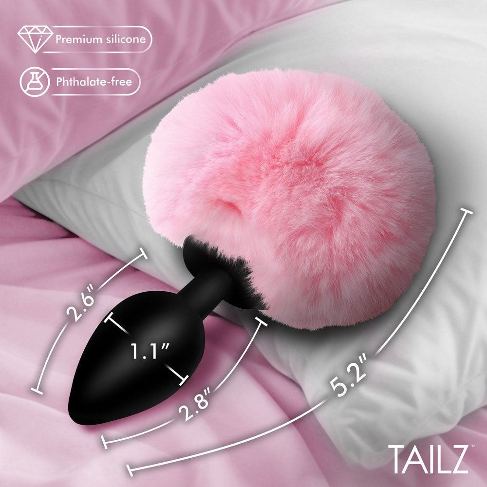 Tailz Fluffy Bunny Tail Silicone Plug - - Black Butt Plug with Bunny Tail - Take A Peek