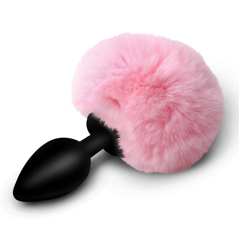 Tailz Fluffy Bunny Tail Silicone Plug - - Black Butt Plug with Bunny Tail - Take A Peek