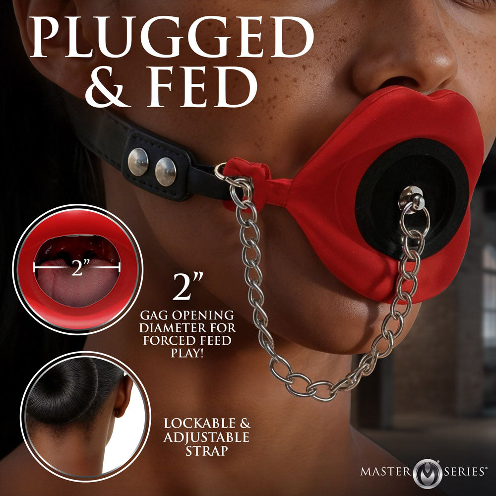 Master Series Plugged - Lips Silicone Feeding Mouth Gag - Take A Peek