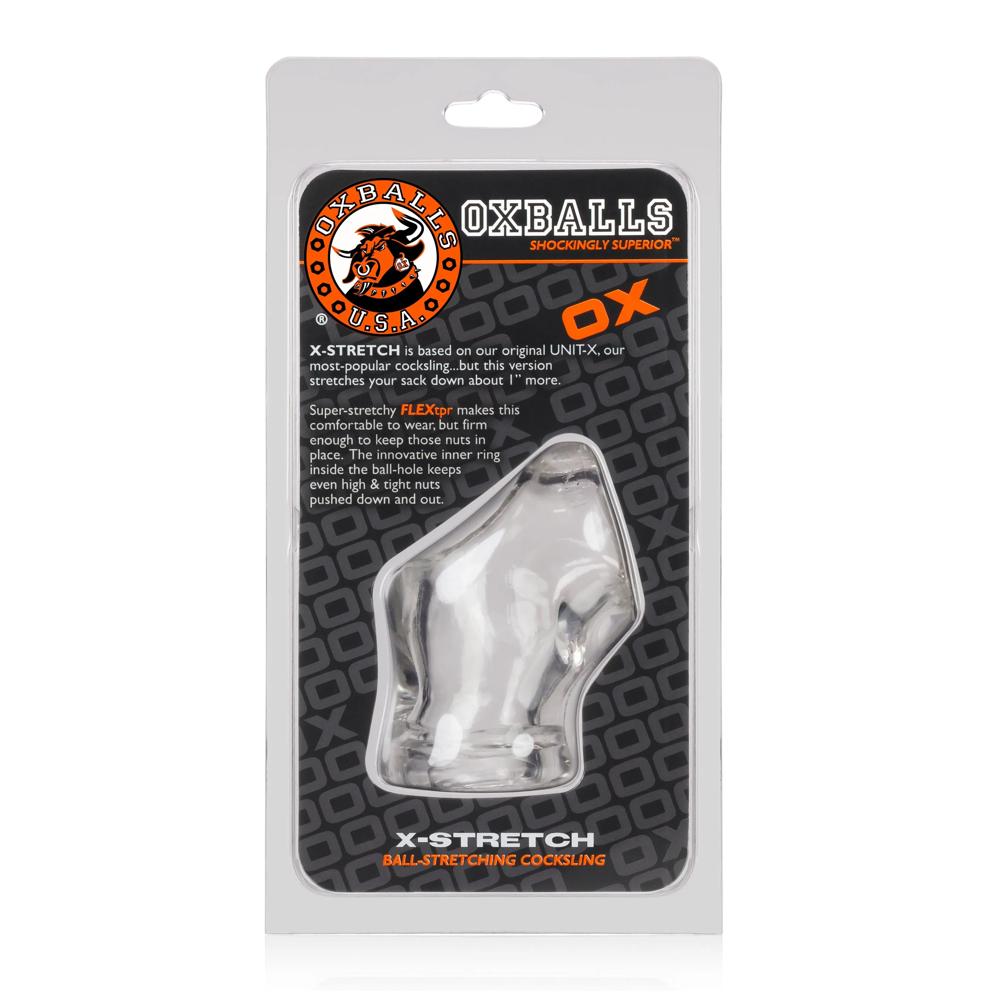 OXBALLS UNIT-X STRETCH sporty sleek cocksling w/ extended ball stretcher base CLEAR - Take A Peek