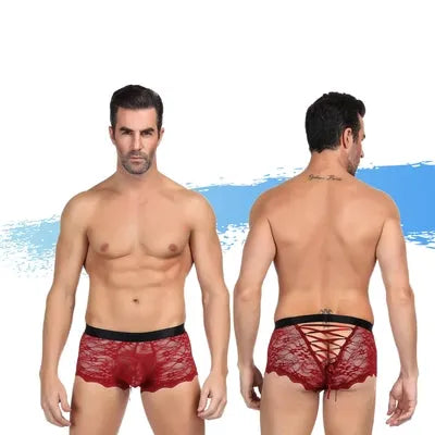 Ashella Lingerie Mica Lace Boxer Brief Red L/XL - Take A Peek