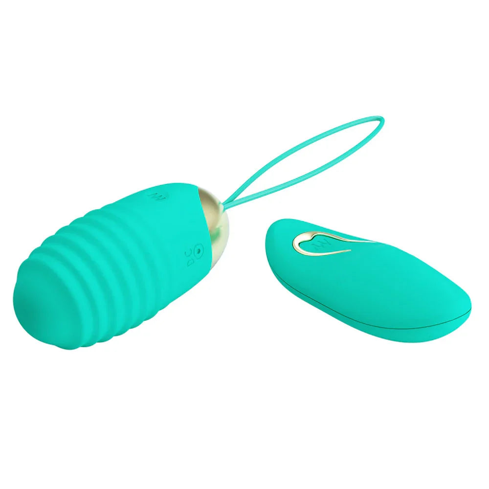 Party Up IAN Remote Egg - Teal - Teal USB Rechargeable Vibrating Egg with Wireless Remote - Take A Peek