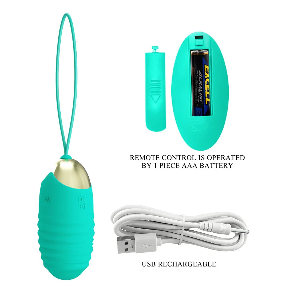 Party Up IAN Remote Egg - Teal - Teal USB Rechargeable Vibrating Egg with Wireless Remote - Take A Peek