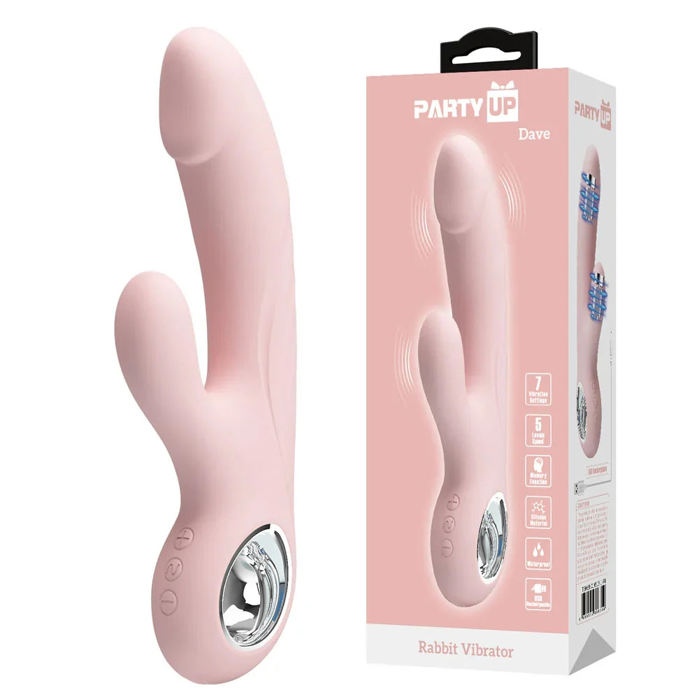 Party Up DAVE Rabbit Vibe - - 19 cm USB Rechargeable Rabbit Vibrator - Take A Peek