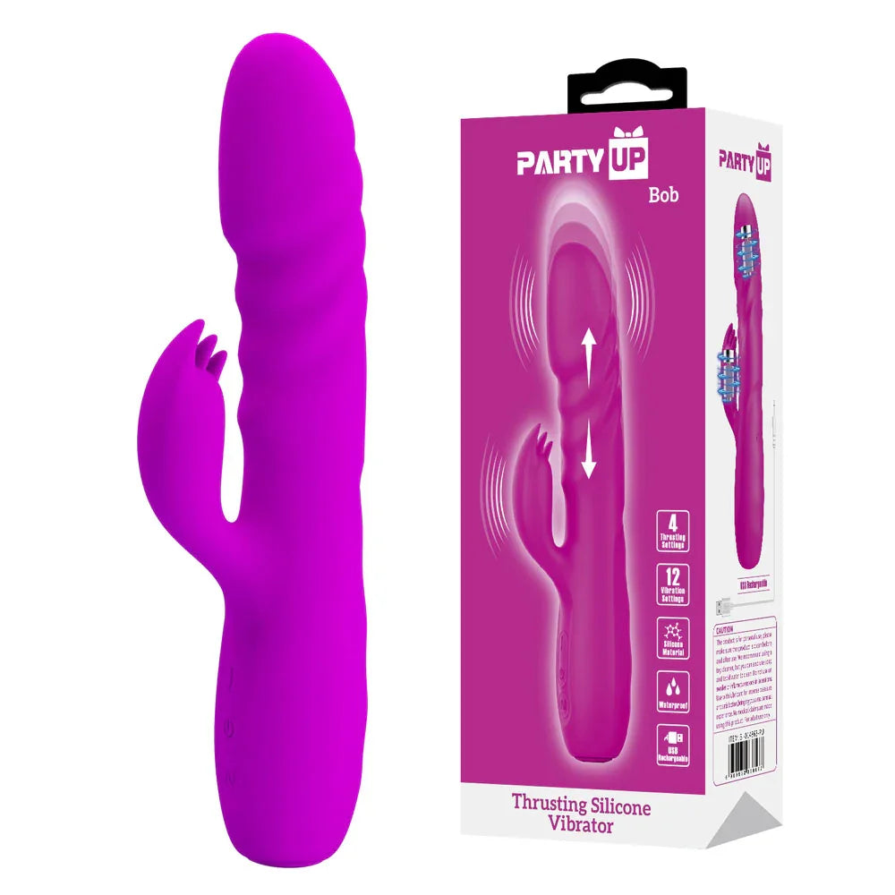 Party Up BOB Thrusting Vibe - - 25 cm USB Rechargeable Thrusting Rabbit Vibrator - Take A Peek