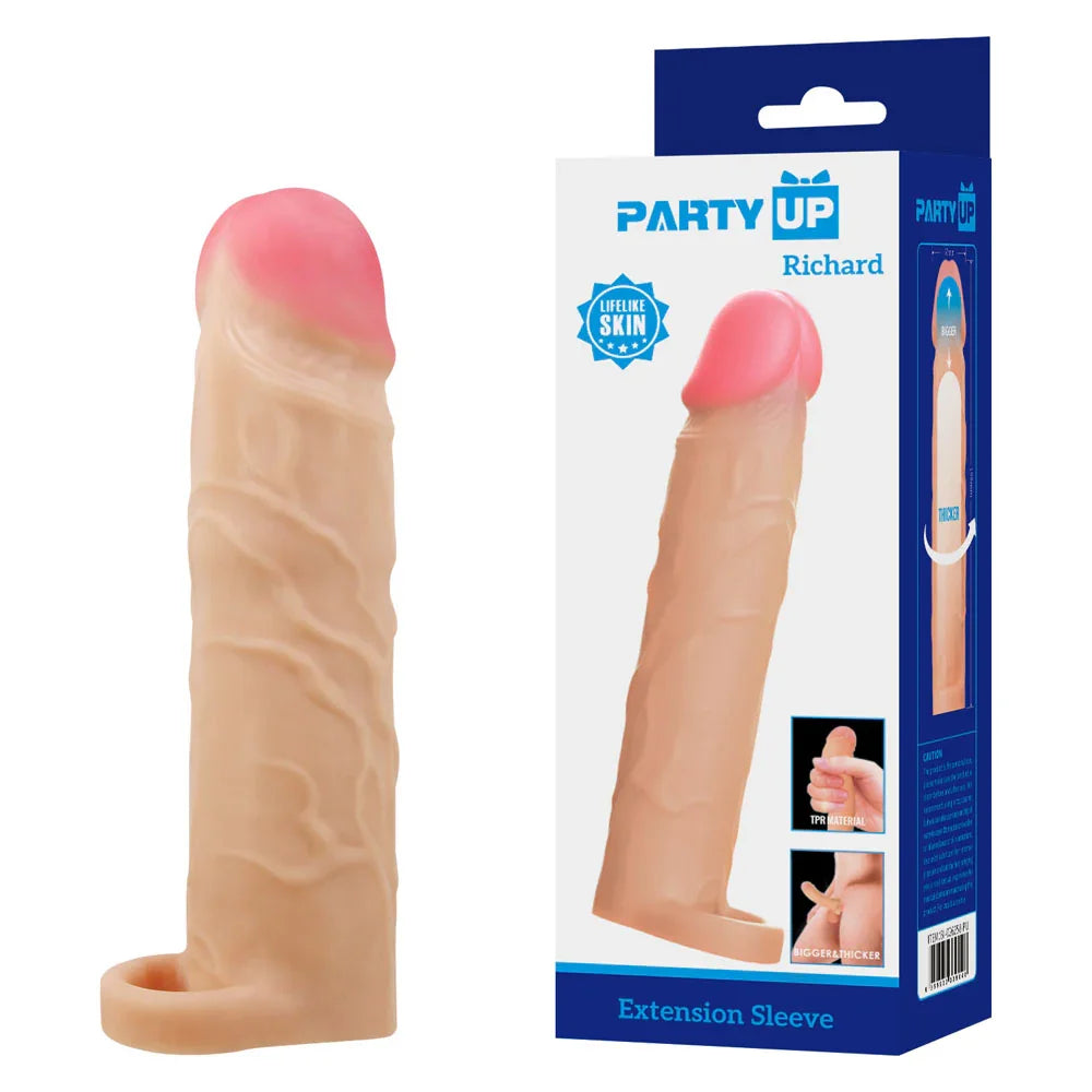 Party Up RICHARD 3 Inch Extender Sleeve - 3 Inch Penis Extender Sleeve with Ball Strap - Take A Peek