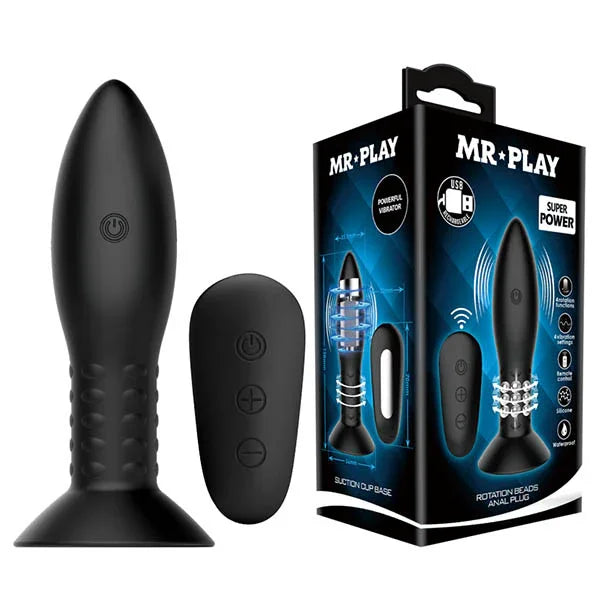 MR PLAY Rotation Beads Anal Plug - USB Rechargeable Beaded Butt Plug with Wireless Remote - Take A Peek