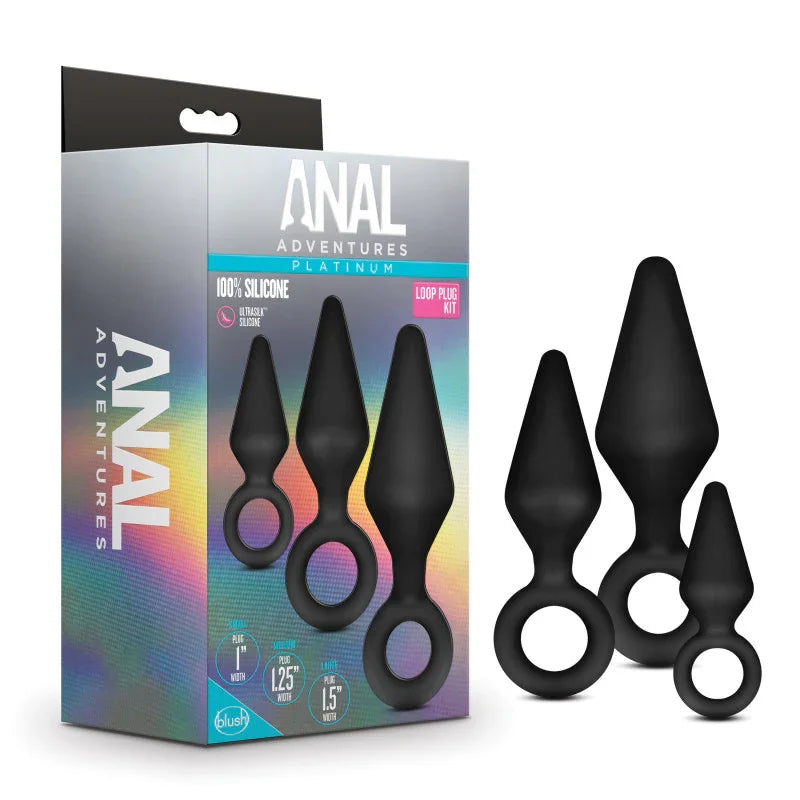 Anal Adventures Platinum Loop Plug Kit - Butt Plugs - Set of 3 Sizes - Take A Peek