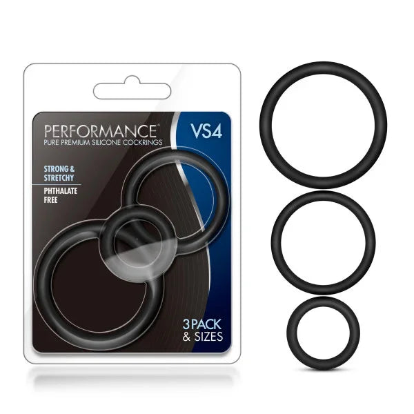 Performance VS4 Pure Premium Silicone Cockrings - Black Cock Rings - Set of 3 Sizes - Take A Peek