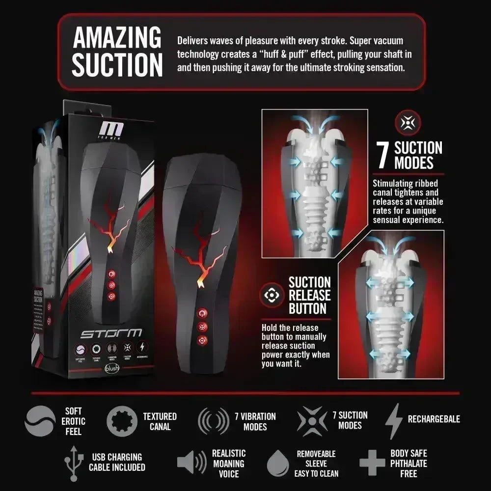 M For Men - Storm - USB Rechargeable Milking & Vibrating Auto Stroker - Take A Peek