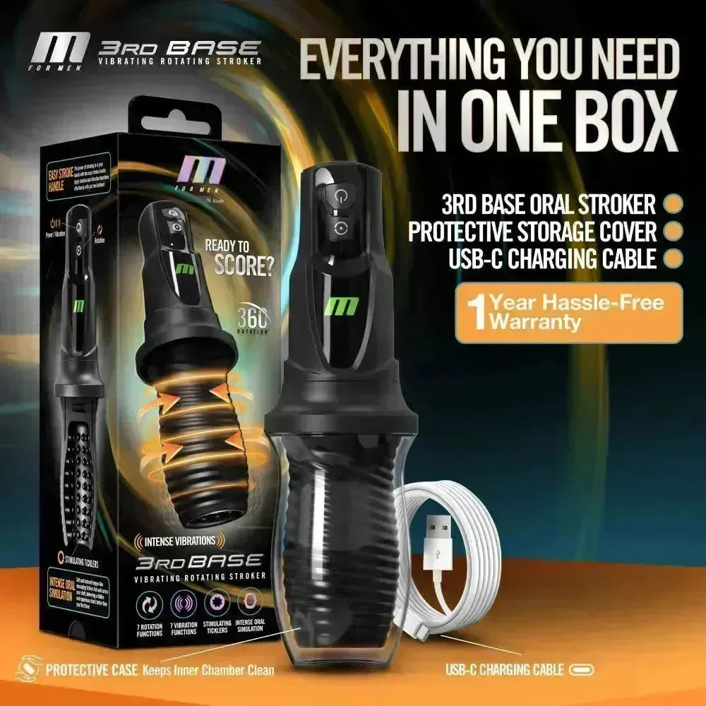 M For Men - 3rd Base - USB Rechargeable Vibrating & Rotating Auto Stroker - Take A Peek