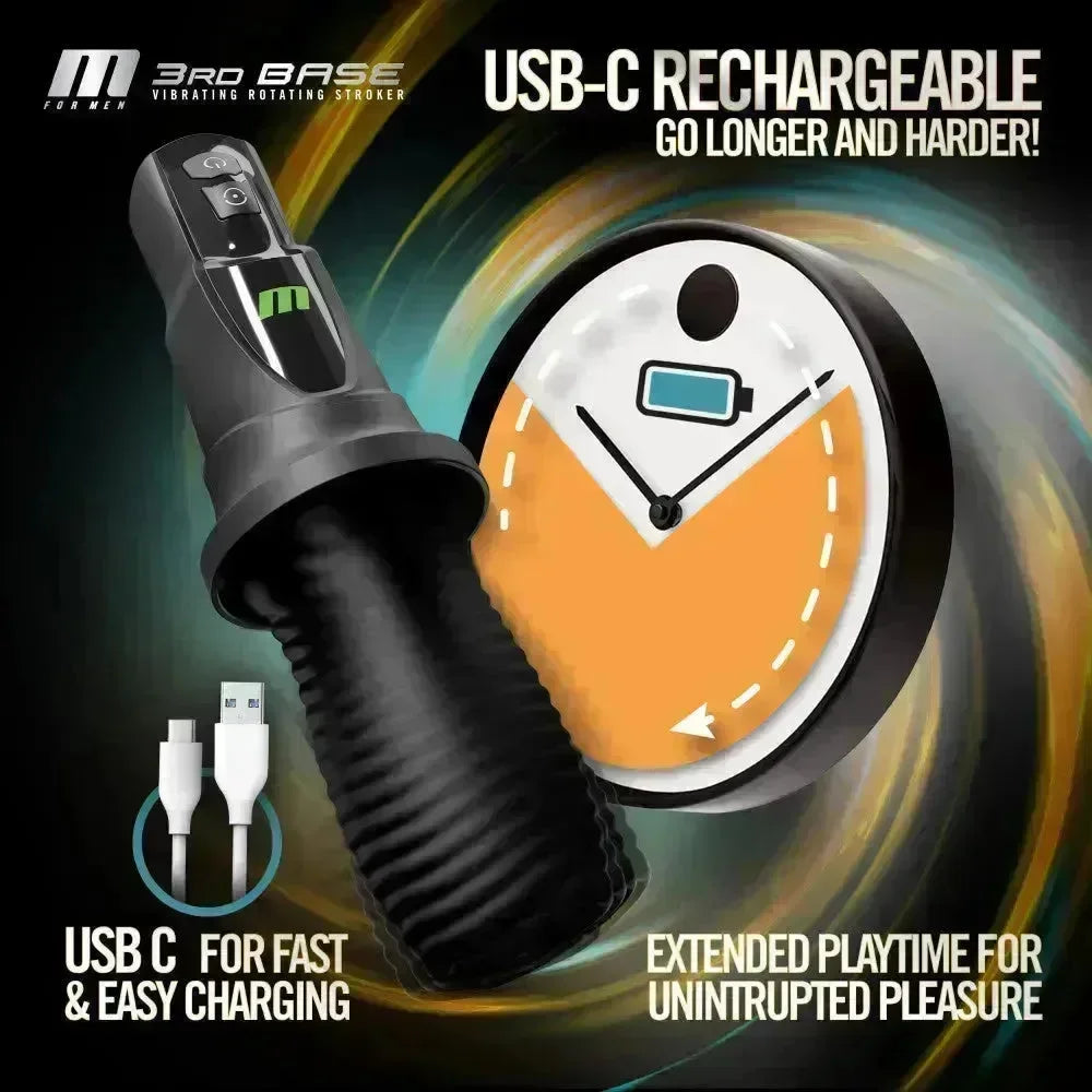 M For Men - 3rd Base - USB Rechargeable Vibrating & Rotating Auto Stroker - Take A Peek