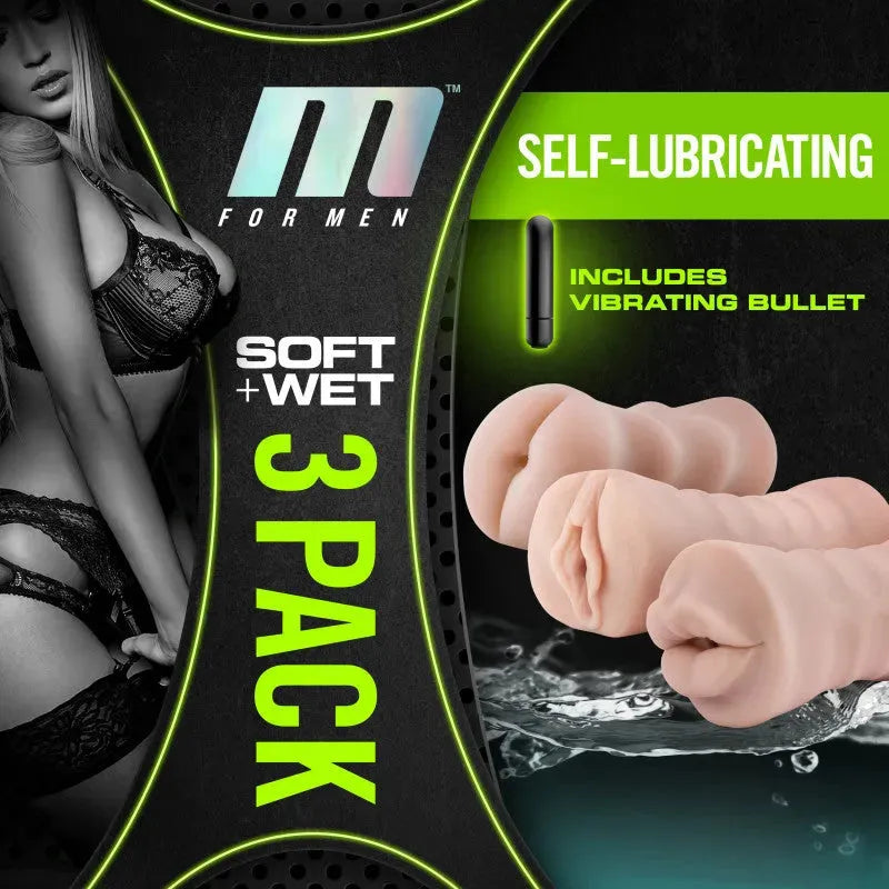 M For Men 3-Pack Self-Lubricating Vibrating Strokers - Take A Peek