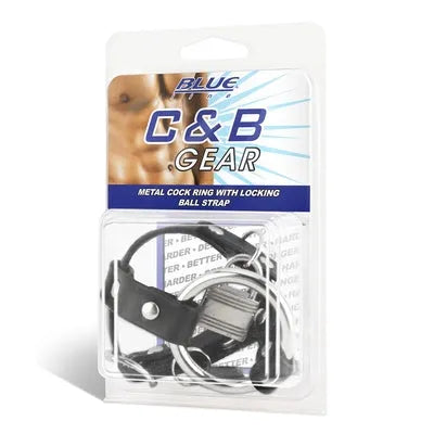 Blue Line Metal Cock Ring With Locking Ball Strap - Take A Peek
