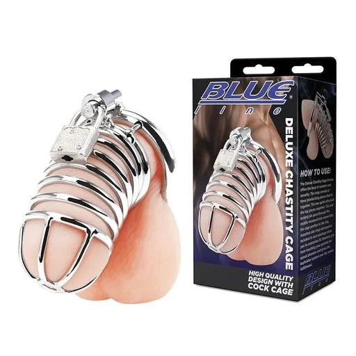 Blue Line Deluxe Chastity Cage - Take A Peek