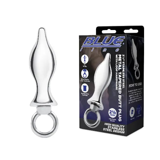 Blue Line 2.5" STAINLESS STEEL METAL TAPERED BUTT PLUG WITH LOOP HARDWARE - Take A Peek
