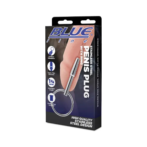 Blue Line STAINLESS STEEL PENIS PLUG WITH RING - Take A Peek