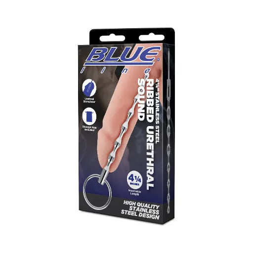 Blue Line 4.25" STAINLESS STEEL RIBBED URETHRAL SOUND - Take A Peek