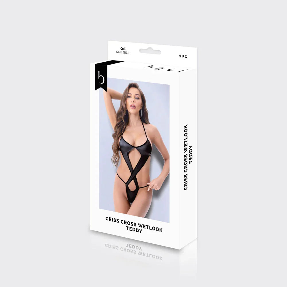 BACI WL Criss Cross Wetlook Teddy - - One Size - Take A Peek