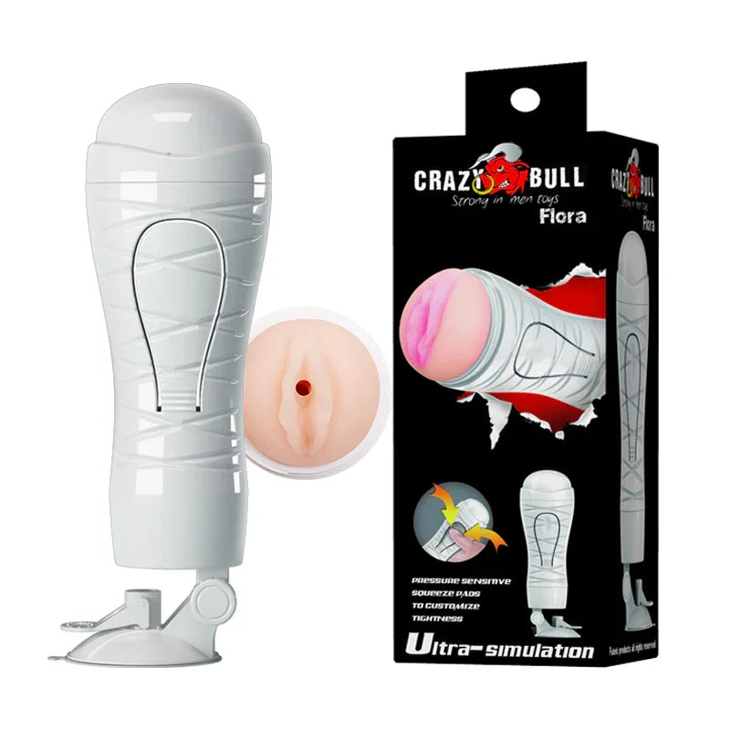 CRAZY BULL Flora Stroker - Squeezable Vagina Stroker with Suction Base - Take A Peek