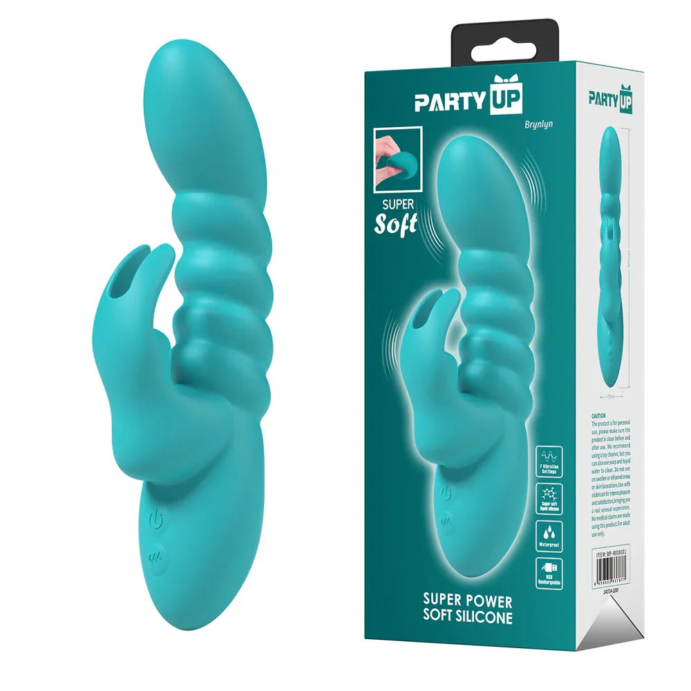 Party Up BRYNLYN - Teal - Teal 18.2 cm USB Rechargeable Rabbit Vibrator - Take A Peek