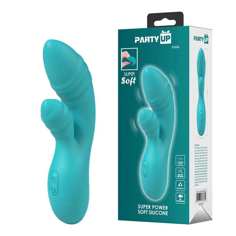 Party Up DALIDA - Teal - Teal 16.2 cm USB Rechargeable Rabbit Vibrator - Take A Peek