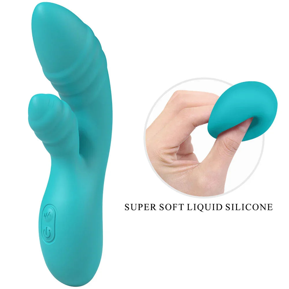 Party Up DALIDA - Teal - Teal 16.2 cm USB Rechargeable Rabbit Vibrator - Take A Peek