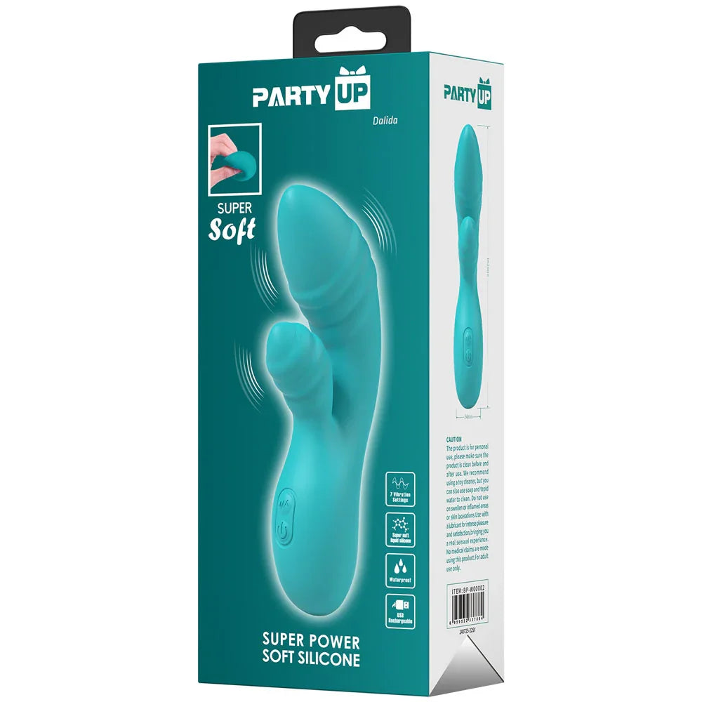 Party Up DALIDA - Teal - Teal 16.2 cm USB Rechargeable Rabbit Vibrator - Take A Peek