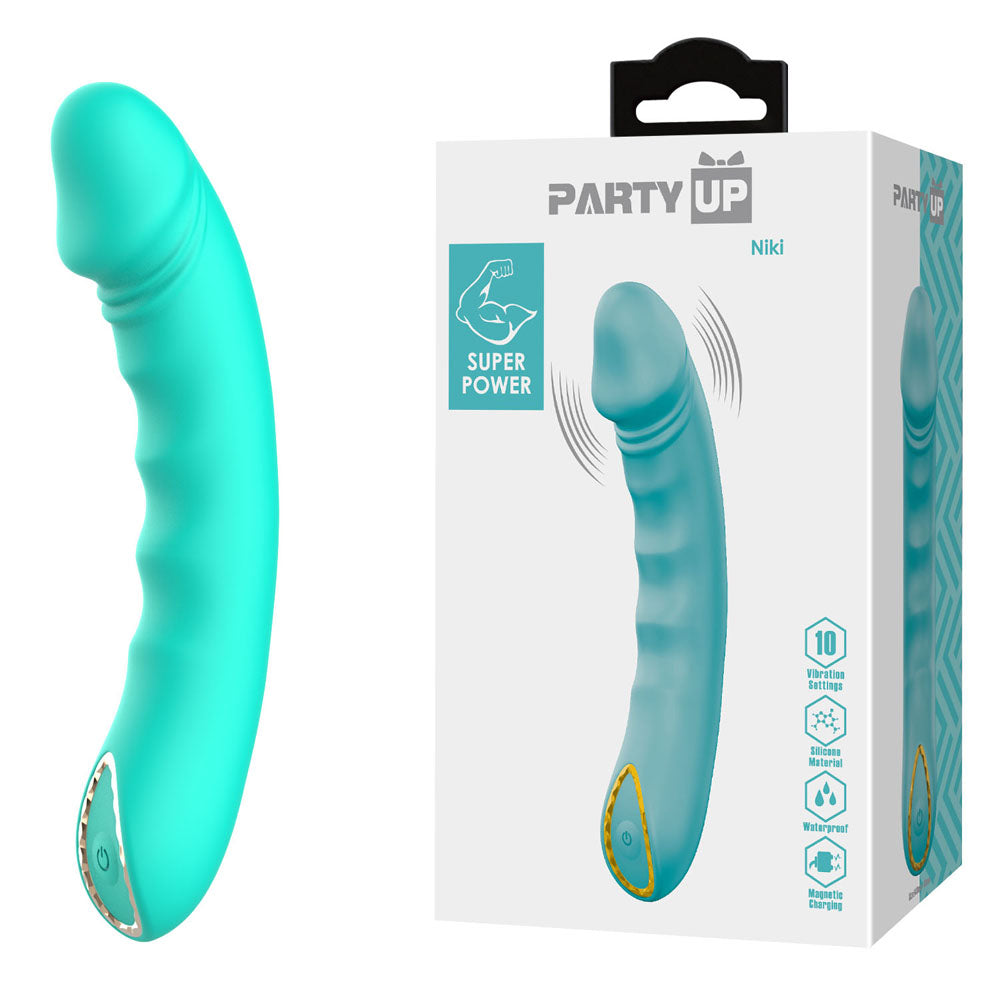 Party Up NIKI - Teal - Teal 15.4 cm USB Rechargeable Vibrator - Take A Peek